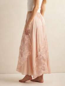 Women's Long Skirt Casual Lace Patchwork Solid Color Stylish Mid Rise Skirt For Spring And Summer - Rosa - Ver 4