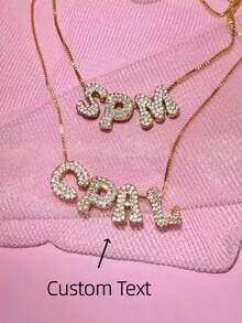 1pc Luxurious Rhinestone Cubic Zirconia Initial Customized Necklace, Stainless Steel Simple Letter Pendant Necklace, Personalized "MAMA" Necklace, Ideal Gift For Girlfriend, Mom, Family, Friend, Daughter, Anniversary, Valentine's Day, Mother's Day, Birthday, Graduation, Daily Wear, Wedding, Party - Gold Box Chain - View 2