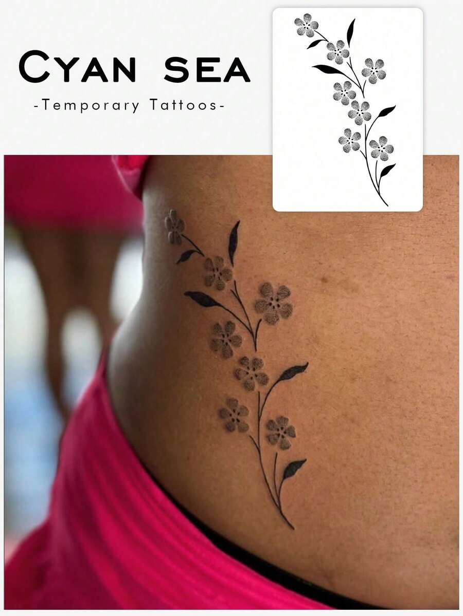 1 miếng dán hình xăm tạm thời chống thấm nước, chống mồ hôi, có thể giặt được, họa tiết hoa ly, thiết kế thời trang unisex, phù hợp sử dụng hàng ngày, giữ được 3-5 ngày. - màu đen - Xem 1