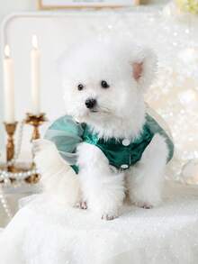 PETCIRCLE 1件寵物衣服 小型犬 幼犬 博美 泰迪 奢華優雅 多層薄紗 雛菊公主裙 - 祖母綠 - 彩色 - 查看 3