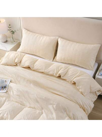 3D Jacquard Beddenset (1 dekbedovertrek + 1/2 kussensloop), minimalistische Franse crèmestijl, verkrijgbaar in meerdere kleuren en maten, luxe dekbedovertrek en kussensloop voor alle seizoenen, geschikt voor slaapkamer, hotel, appartement, vakantiehuis, enz.