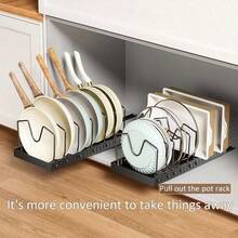 2 pieces of adjustable storage boxes, integrated storage rack, storage and organizing boxes, equipped with extendable cover plate fixers, dish rack, dishwashing board and pull-out drawers, suitable for kitchen storage and organization. - Negro - Ver 3