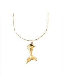 1pc Stainless Steel Waterproof Non-Fading Gold Ocean Creature Blue Eye Mermaid Beach Necklace Choker, Suitable For Women's Daily Wear - Mermaid Necklace - View 3