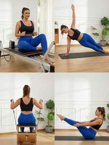 Women Plus Size Sports Bra Fixed Molded Cups High Support Wide Straps V-Neck Backless Workout Yoga Tank Top - Black - View 8
