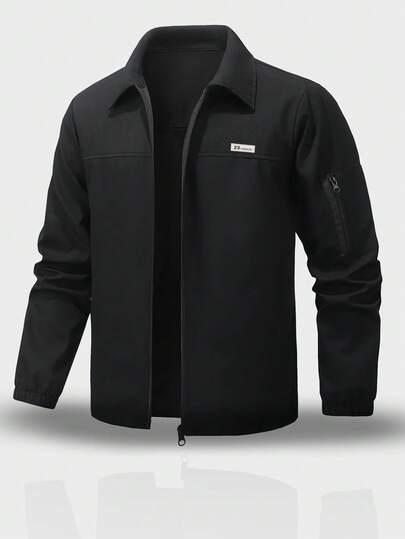 Men's Outdoor Casual Turn-Down Collar Multi-Pocket Lightweight Thin Jacket, Lightweight Fabric, Business Sports Jacket Black
