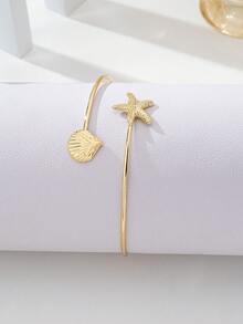 1 pieza Brazalete de estrella de mar de moda informal, accesorio de playa y resort para mujer - Dorado - Ver 5