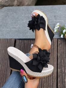 Summer New Slippers Thick Bottom Wedge Heel Slip-On Comfortable Soft Sandals - Lightweight Non-Slip High Heel Slippers For Women - Black - View 2