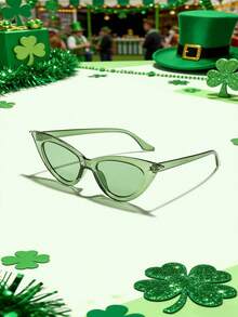 1 PC Women's Saint Patrick's Day Fashion Small Frame Cat-Eye Glasses With Polycarbonate Frames, Suitable For Festive Outfits, Comes With A Glasses Case - Multicolor - View 3