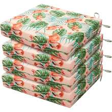 Juego de 6 cojines para sillas de exterior, resistentes al agua, cojines para sillas de patio con lazos, cojines de asiento para exteriores para muebles de patio, 17"x16"x2", azul marino - Beis - Ver 14