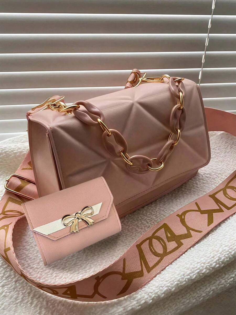 New Fashion One Shoulder Crossbody Bag, Minimalist Rhombus Pattern Handbag With Detachable Strap - Multicolor - View 1