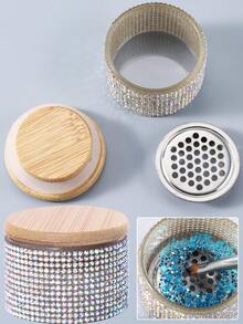 1个专业美甲刷杯，全钻石加厚玻璃洗笔水晶杯带盖网状分层美甲刷清洁杯，返校季，美甲，美甲工具，美甲用品，美甲工具 - 彩色 - 查看 2