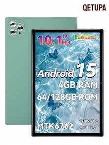 Qetupa Tableta Android 15 de 10.1 pulgadas, 4GB RAM+128GB ROM, CPU de 8 núcleos MTK 6762, batería de 6000mAh+carga Type-C+WiFi 5G+BT 5.2, cámara frontal de 5MP y cámara trasera de 13MP, pantalla IPS HD grande de 1280*800 - Verde - Ver 1