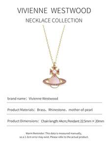 Vivienne Westwood 1PC Violet Rina Collection Pink Mother-Of-Pearl Saturn Necklace Gold, Brass, Rhinestone Embellished - Gold - View 3