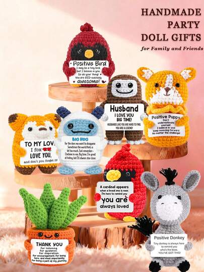 1件手工钩织桌面摆件，可爱毛绒娃娃，送给闺蜜、生日、女友、姐妹、妈妈、奶奶、同事、家人的礼物，传递正能量，创意派对、情人节、母亲节礼物，柔软毛绒钥匙扣挂件
