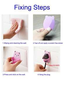 4pcs Bear Design Adhesive Power Socket Hooks, No Drilling Required, Kitchen Cable Organizer Holder - Multicolor - View 8