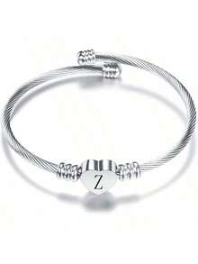 Silver Heart Initials Bracelet-A-Z Stainless Steel Engraved Charm Bracelet, Woman Jewelry Birthday Festival Gift - bạc - Xem 2