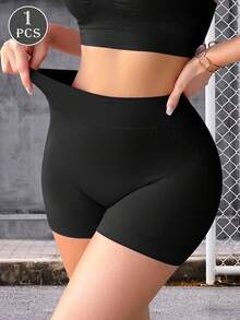 1Pc Women's Sports Shorts, Shaping Shorts, Tummy Control & Butt Lifting, Seamless Yoga Shorts, Boxer Briefs, Safety Shorts, Women's Underwear - 黑色 - 查看 4