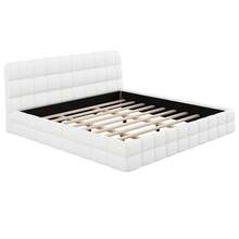 MERAX King Size Soft Bed Frame With Headboard, Upholstered Floor Bed, Berber Fleece Platform Bed With Slats, No Box Spring Needed, White - 白色特大號 - 查看 8