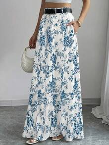 大码印花口袋拉链长裙，常规腰围，休闲舒适，适合日常购物、约会、派对、四季皆宜、感恩节、教师节及其他场合。 - 彩色 - 查看 4