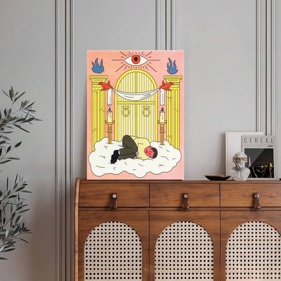 Framed 2D Flat, 1pc Rectangle Canvas Painting With Wooden Frame, Surrealist Style 2D Flat Pattern Of A Door, 34 Aspect Ratio For Home Dining Room Café Bar Hotel Bookstore School Venue Decoration, 2D Flat, Cafe Decoration, Bar Wall Art, Minimalist Painting - Đã đóng khung - Xem 1