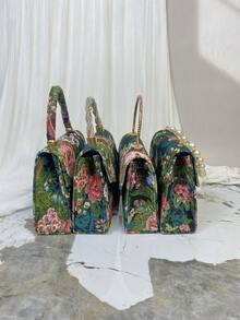 Spring/Summer New Embroidered Printed Evening Clutch Bag, Vintage Style, Chinese Style, Suitable For Cheongsam, Daily, Party, Birthday, Wedding, Lightweight Handbag, Versatile Retro Charm, Elegant Ladies Clutch - Green - View 7