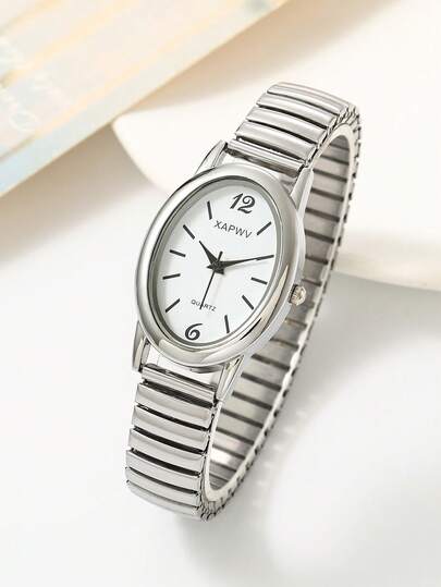 1pc Women's Casual Barrel-Shaped Quartz Watch, Elegant Gift With Numeric & Marker Dial, Elastic Strap
