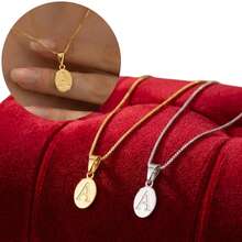 Women's Initial Letter Necklace With Engraved Plate (45cm) 18k Gold Plated, Hypoallergenic - Vàng - Xem 1