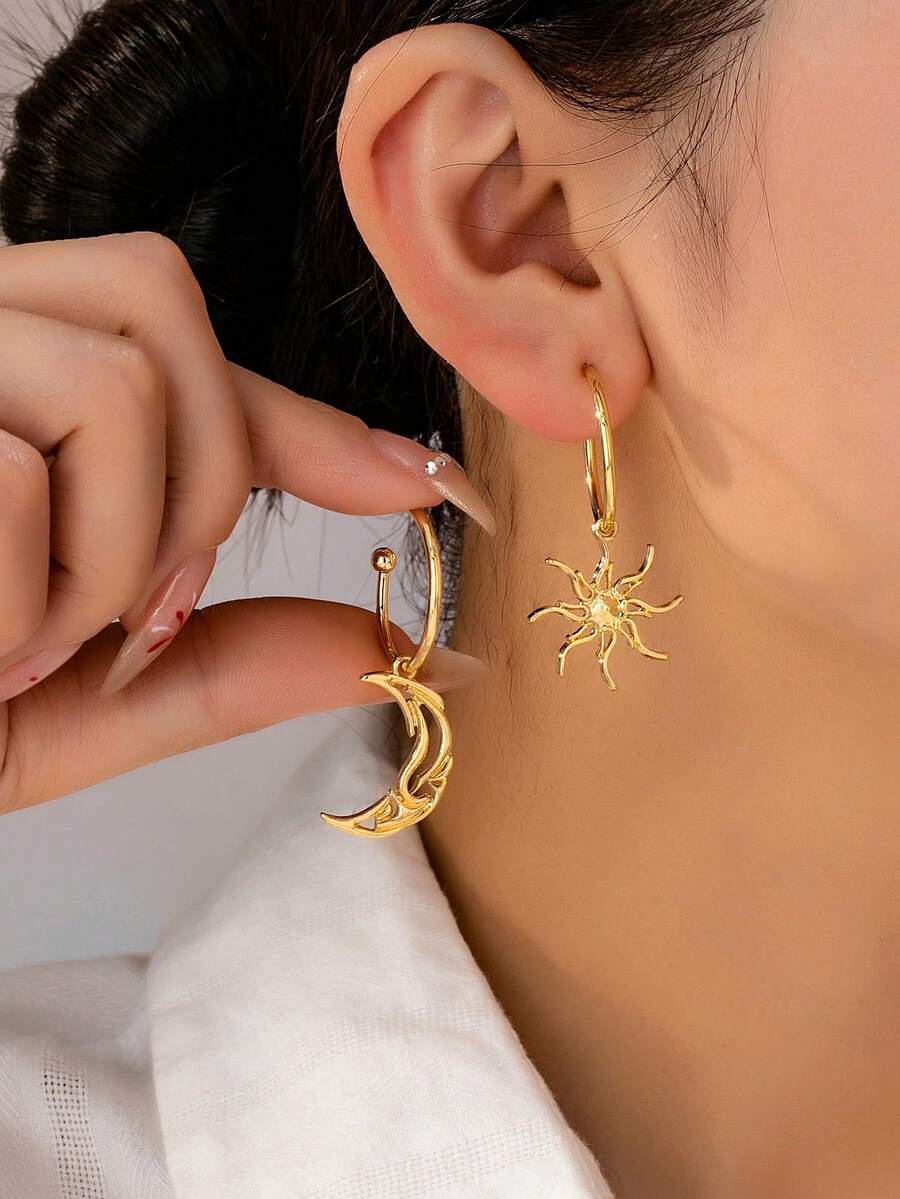 1 对简约时尚的星月耳环，适合女性约会、宴会、日常佩戴、度假、派对、婚礼等场合。 - 金黃色 - 查看 1