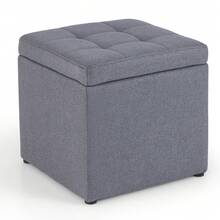 COSTWAY 40 Cm Square Storage Ottoman Linen Fabric Footstool With Lid, Grey - Grey - View 1