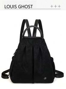 "Brown Faux Leather Ruched Backpack With Metal Ring Handle & Camellia Detail - Casual Daily Commute Bag For Women" - Multicolor - View 12