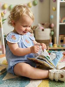Baby Girls Rompers Easter Clothes Bunny Embroidered Crew Neck Sleeveless Infant Bodysuits Jumpsuits - Sky Blue - View 7