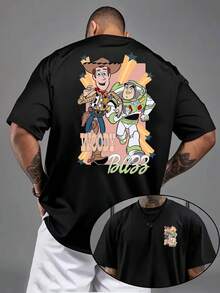 1 Disney Toy Story Men's T-Shirt-Cartoon Pattern, Dark Background, Breathable Light Fabric, Regular Round Neck And Short Sleeves, Necessary For Birthday Parties, Exclusive To Racing Fans-Official Disney Pixar Movie Peripheral Gifts, Summer Costumes, Interesting Design, Comfortable To Wear. - 黑色 - 查看 1