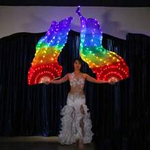 LED Luminous Fan 1.5M | Blue White Gradient Soft Wire Light String | Battery Free | Belly Dance Stage Party Wedding Performance Props - Luminous Silk Fan - View 10