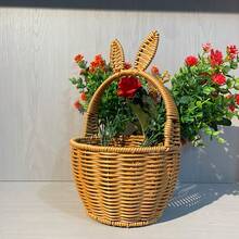 复活节礼物编织篮，带有兔子元素，手提花篮纪念品 - 薑色 - 查看 7