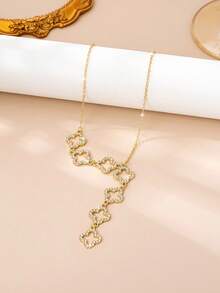 1pc Retro Minimalist Elegant Four-Leaf Clover Y-Necklace, Suitable For Party, Banquet And Daily Wear - Golden - View 2