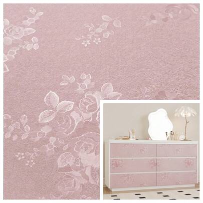 لفة من ورق الحائط اللاصق ذو الوردة الوردية الناعمة ثلاثي الأبعاد، ورق حائط فرنسي فاخر بطراز غرفة النوم والحمام وغرفة المعيشة، ديكور أثاث قابل للتقشير، ورق جدران لاصق من البلاستيك الفينيلي