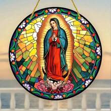 1/2 piezas Virgen de Guadalupe de acrílico atrapasol, colgante artístico colorido, decoración central de corona circular, adecuado para porche, dormitorio, sala de estar, decoración del hogar, regalo de fiesta, decoración de pared, cumpleaños, graduación, 2D - Multicolor - Ver 8