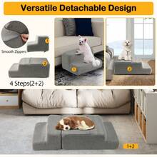 COSTWAY 4-Step Foam Dog Stairs Foldable Dog Ramp W/ Non-Slip Bottom, Grey - Grey - View 8
