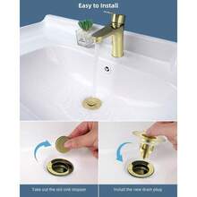 All Metal Universal Bathroom Sink Stopper 1.1''2.3'' Basin, Up Sink Drain Strainer, Brass Bullet Core Push Type Stopper, Stainless Steel Anti Clogging Drain Brushed Gold - Brushed Gold Finish + 1 - View 4