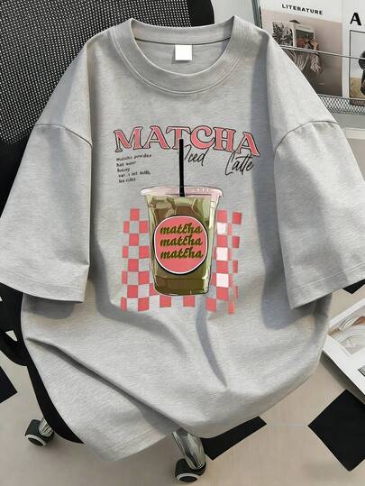 大码女式街头时尚饮料印花宽松短袖T恤，适合日常穿着、节日、郊游、派对、上学、音乐节、度假等场合。适合夏季假期、海滩、春季、情人节、狂欢节、母亲节礼物；送给妈妈的休闲礼物。