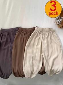 3件套儿童防蚊宽松裤男童女童夏季轻薄透气长裤幼儿儿童3/4空调裤 - 灰色 - 查看 3