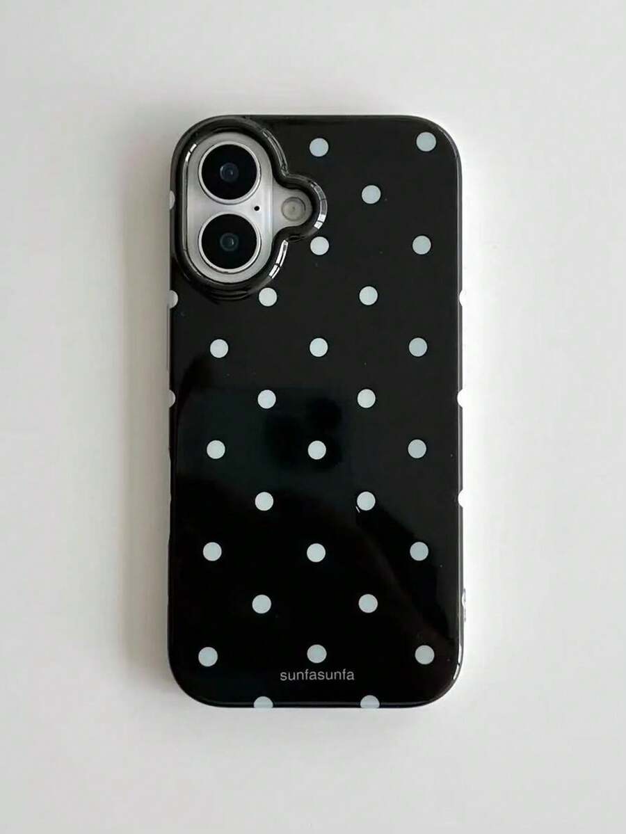 Fashionable Phone Case, Minimalist & Cute Design, Black & White Polka Dot Pattern, Compatible With IPhone 11 To 17 Series Including Pro Max - Black - View 1