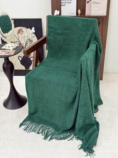 1pc Solid Color Knitted Blanket, Nordic Style Acrylic Rectangular Office Nap Sofa Blanket, Air Conditioning Blanket, Knitted Small Blanket, Shawl, Throw Blanket, Bed Scarf