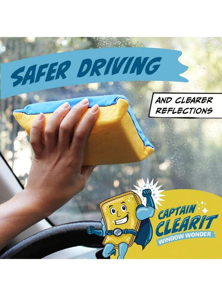 1pc Upgraded Car Cleaning Sponge Block - Double-Layer Non-Woven Plush, Car Glass Defogging, Waxing, Interior Cleaning
