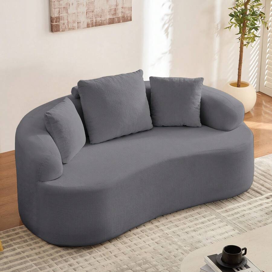 Minimalist Compact Loveseat Sofa With Chenille Upholstery, No-Assembly 2-Seater Curved Couch For Small Spaces/Apartments - Màu xám đen - Xem 1