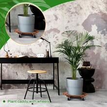 4 Pack  Wooden Plant Stand With Lockable Wheels, 220 Lbs Heavy Duty Rolling Dolly For Large Pots, Square Carbonized Wood Planter Caddy With 360 °   Casters, Moveable Flower Pot Base For Indoor Outdoor Use, Natural Pine - 4 Pack - View 7