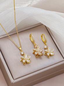 一套精致高端主钻微镶锆石项链和耳环，适合日常通勤佩戴 - 彩色 - 查看 4