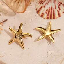 1 Pair Zinc Alloy Starfish Earrings, Suitable For Women To Wear On Vacation, Dates, Parties, Weddings, And Banquets - Yellow Gold - View 3