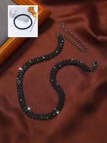 Collar con diseño de diamante de imitación - Negro - Ver 8