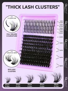 224片D卷翘QUAFFLY假睫毛套装，80D浓密型和尖头混合，DIY假睫毛嫁接套装，含睫毛粘合剂和封口镊子，单根假睫毛，长度混合，打造漫画风格 - 黑色 - 查看 3